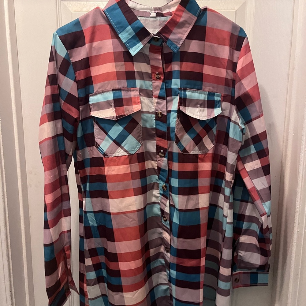 Multicolor Plaid Casual Button Down Shirt